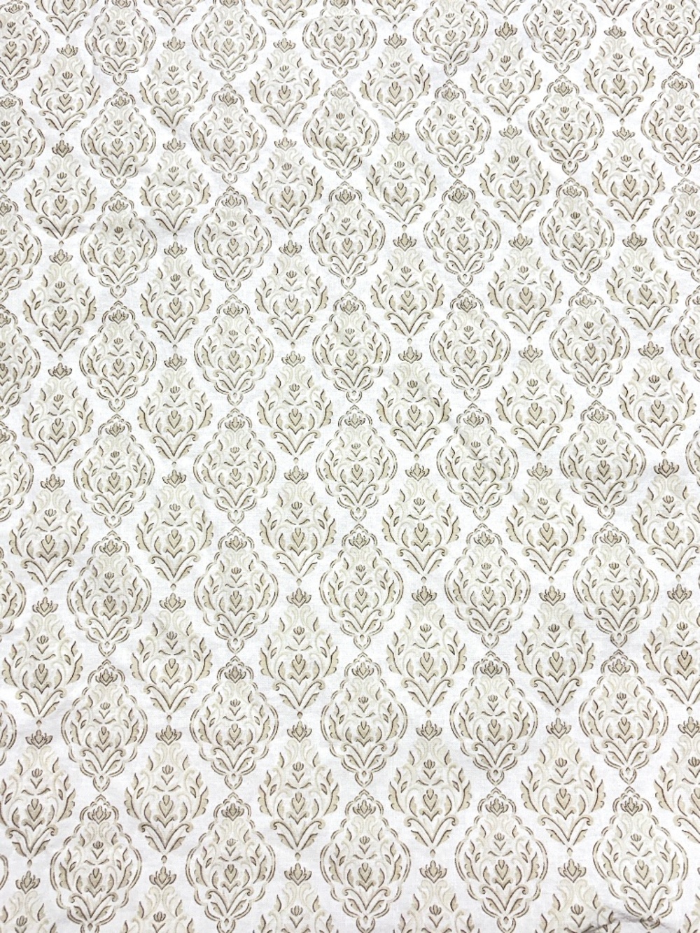 TAHARI one flat sheet 94x104 tan green white linen cotton fabric sewing damask